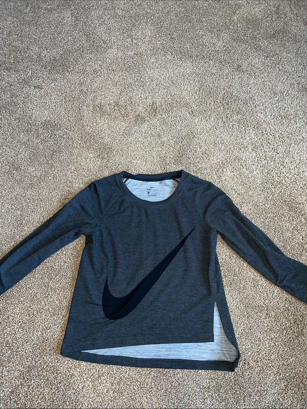Nike Dark Gray Long Sleeve Tee with Black Swoosh